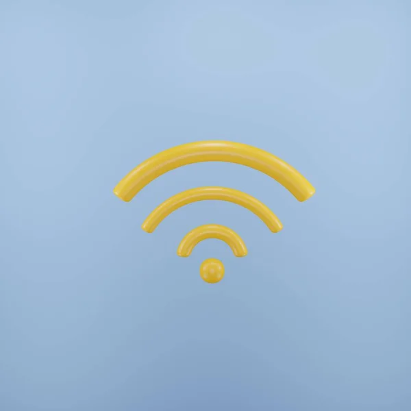 Wifi ícone de renderização 3d. Símbolo Wi-Fi amarelo sobre fundo azul. 3d rss símbolo para site, mídia social, apresentação. — Fotografia de Stock