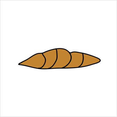 Şekerli karikatür tarzı vektör resimli tarçınlı çörek. Pişmiş tatlı karalama ikonu. Kafe menüsü, broşür, tebeşir tahtası için klip tasarımı. Taze İsveç kanelbullü Girdap hamur işi.
