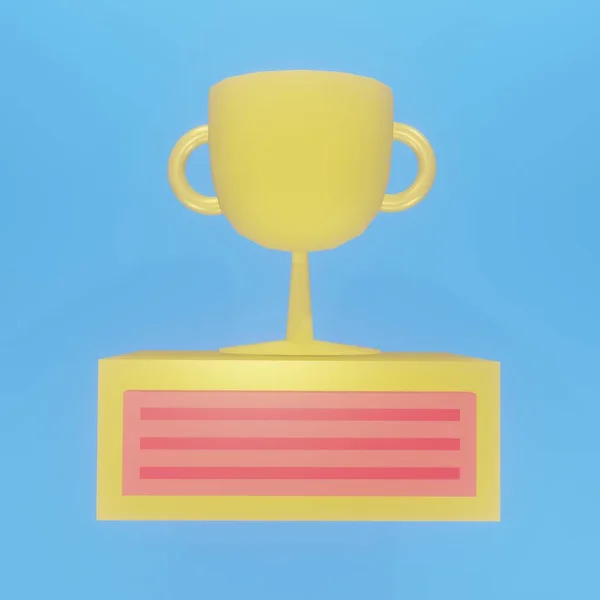 Coupe trophée isolée sur fond bleu pastel. concept de victoire minimale. Rendu 3d — Photo