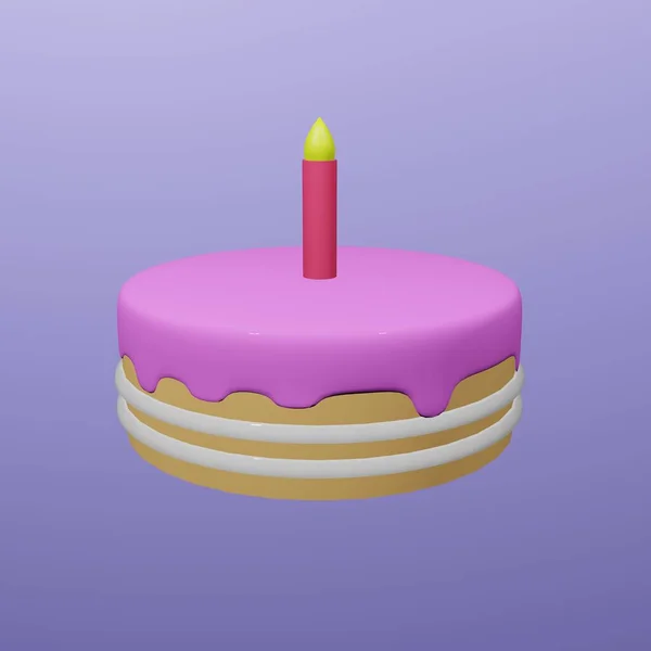 Trojrozměrný dort se svíčkou. Ilustrace k narozeninám a dovolené — Stock fotografie