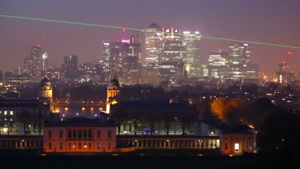 LONDON, UK - OCTOBER 31, 2015: Canary Wharf night view with painted hall and Royal chapel — Stock Video