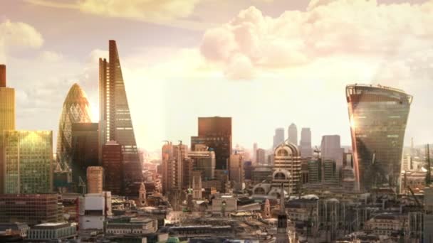 Londres, coucher de soleil. Ville de Londres vue, affaires et banque aria — Video