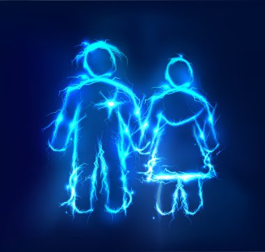 Erkek ve kadın. Arka plan Elektrik Aydınlatma etkisi yaptı