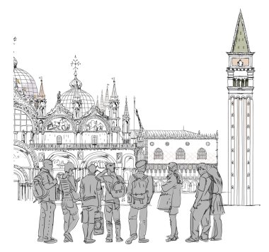 Venedik San Marco Meydanı, Venedik illüstrasyon kroki koleksiyonu