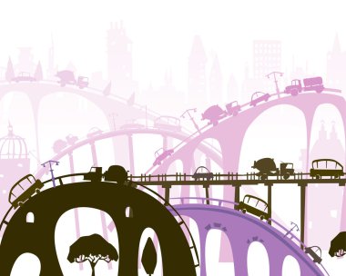 Şehrin ulaşım illüstrasyon meşgul yollar