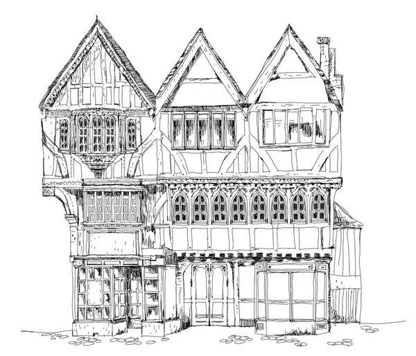 Medieval Tudor idade casa longa em Oxford, coleção de esboços. Medieval Tudor idade casa longa — Fotografia de Stock