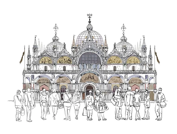 威尼斯圣马可广场，威尼斯插画素描集合 — 图库照片