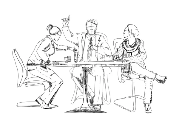 회의에서 일 하는 성공적인 비즈니스 사람들 실루엣 스케치 — 스톡 사진
