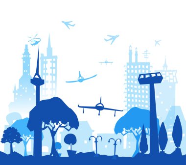 City Havaalanı ve şehir binaları siluetleri ile yapılan