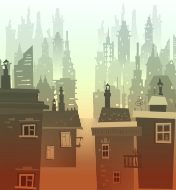 Başka bir binadaki siluetleri şehir arka plan yaptı