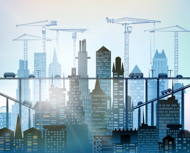 Yollar, köprüler ve araçların ile modern şehir şekil