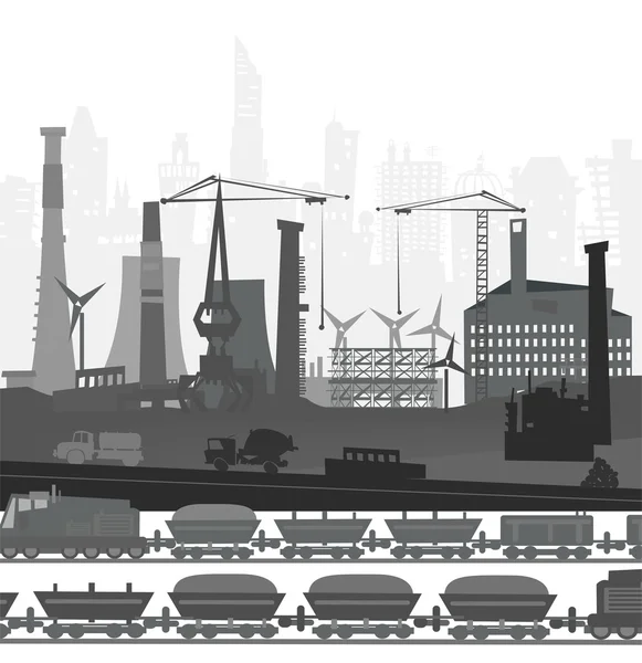 Trein door de stad, industriële concept illustratie. — Stockfoto