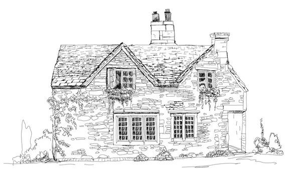 Stará anglická kamenná chata, skica kolekce. Velká Británie — Stock fotografie
