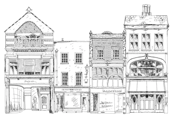 Vieilles maisons de ville anglaises avec de petits commerces ou d'affaires au rez-de-chaussée. Bond Street, Londres. Collection de croquis — Photo