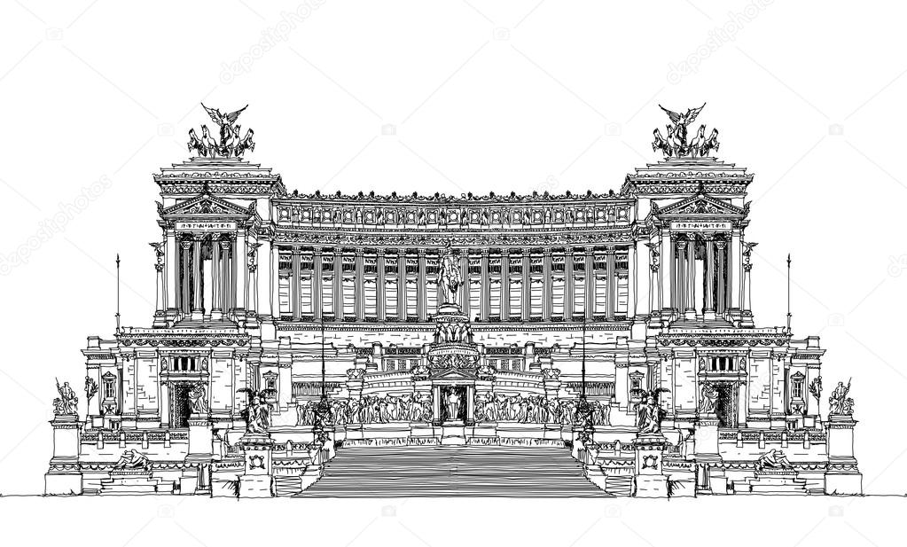 Altar of the Fatherland (Altare della Patria) 1925. Piazza Venezia. Vittorio Emanuele II in Rome, Italy. Sketch collection