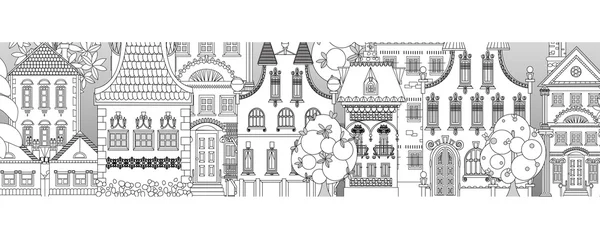 Doodle of beautiful city with very detailed and ornate town houses — Stock Photo, Image