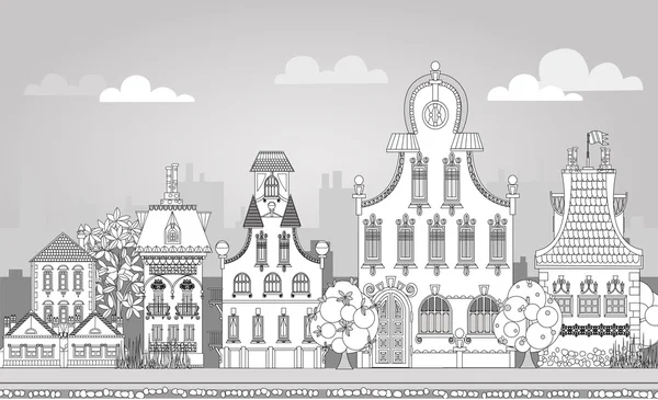 Doodle of beautiful city with very detailed and ornate town houses — Stock Photo, Image