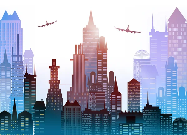 City airport and town made of buildings silhouettes — Stock Photo, Image