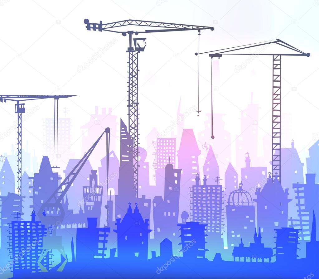 City and cranes, illustration 