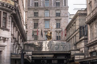Londra, İngiltere - 23 Şubat 2021: Savoy Hotel, Strand