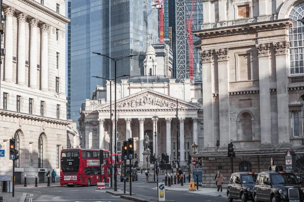 Londen Verenigd Koninkrijk Februari 2021 Beursgebouw City London Wolkenkrabbers Lege — Stockfoto