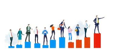  Business people stand behind his boss, director. Future project, developing concept. Professional competition.  Startup, Goal thinking, Financial services, banking, strategic planning,  infographic business concept. DIGITAL illustration 