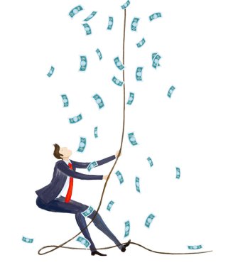  İş adamları ve gökten bir sürü para yağıyor. Başarı konsepti. Gelecek projesi, konsept geliştirme. Profesyonel rekabet. Girişim, Hedef Düşünme, Finansal Hizmetler, Bankacılık, Stratejik Planlama. Sayısal Görüntü 