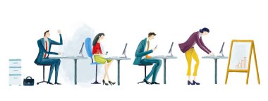 İş adamları, ofiste çalışan yaratıcı ekip. Gelecek projesi, konsept geliştirme. Profesyonel rekabet. Girişim, Amaçlı Düşünme, Finansal Hizmetler, Bankacılık, Stratejik Planlama, Bilgi İşletme Konsepti. Sayısal Görüntü 