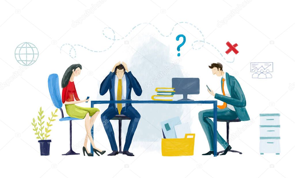 Business people, creative team working in office. Future project, developing concept. Professional competition.  Startup, Goal thinking, Financial services, banking, strategic planning,  infographic business concept. DIGITAL illustration 