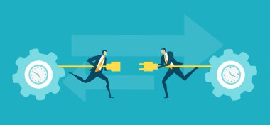 İş adamları arasında bir bağ. İş konsepti çizimleri, iş adamlarının birlikte çalışması, başarılı olmak, yardım etmek, sorunları çözmek, başarıya alternatif yollar bulmak..