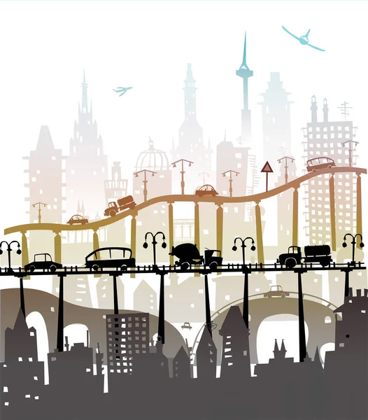 Современный Город Множеством Дорог Развязок Мостов Машин Курсирующих Городу — стоковое фото