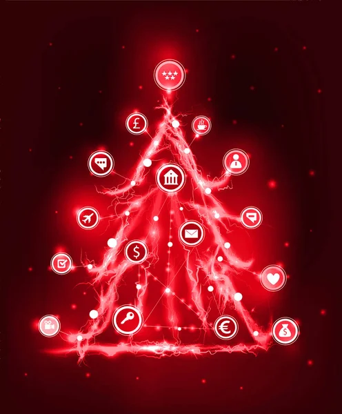 Albero Natale Immagine Astratta Fatta Gli Effetti Dell Elettricità Icone — Foto Stock