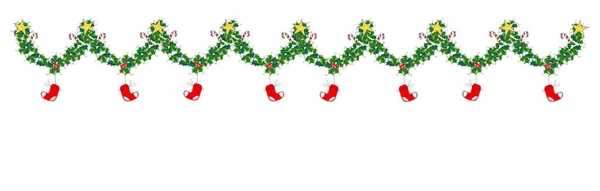 Weihnachtsschmuckband Dekorationsgürtel Mit Tanne Kugeln Schleifen Und Blumen — Stockfoto