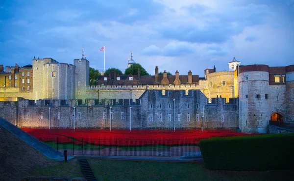 LONDRA, Regno Unito - 11 agosto 2014: Torre di Londra, antica fortezza e prigione al crepuscolo — Foto Stock