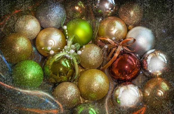 Christmas background with snowflakes and silver balls — Stock Photo, Image