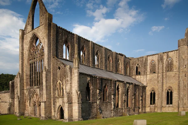 WALES, UK - 26 JULY 2014: Tintern abbey cathedral ruins. Abbey was established at 1131. Destroyed by Henry VIII. Famous as Welsh ruins from 17the century. — Stock Photo, Image