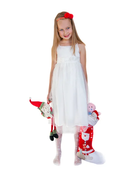 Happy little girl with Christmas presents — Stock Photo, Image