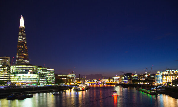 City of London night panoramic view from the Tower bridge