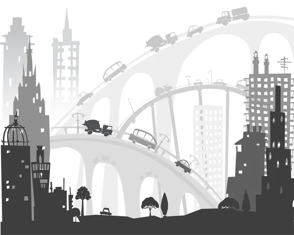 Estradas da cidade e auto-estradas com muito tráfego. Comutação ilustração do tempo — Fotografia de Stock