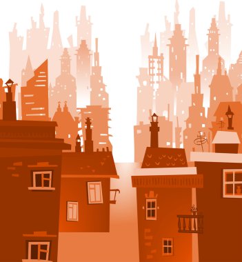 Başka bir binadaki siluetleri şehir arka plan yaptı