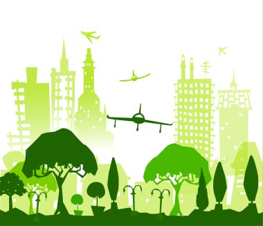 City Havaalanı ve şehir binaları siluetleri ile yapılan