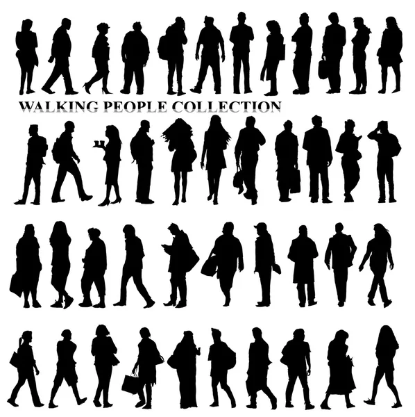 Silhouettes of walking people, caring bags, talking on the phone etc. Sketch collection — Stock Photo, Image