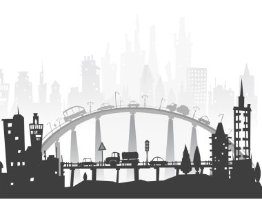 Şehir yollar ve otoyollar miktarda trafik ile. Zaman illüstrasyon commuting