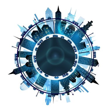 Şehir yollar ve otoyollar miktarda trafik ile. Zaman illüstrasyon commuting