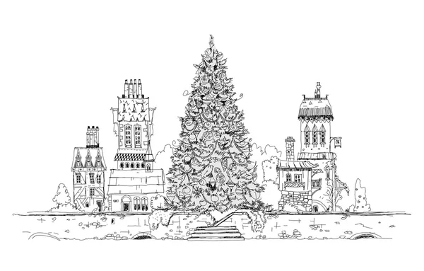 Christmas tree in city, sketch collection — Stock Photo, Image