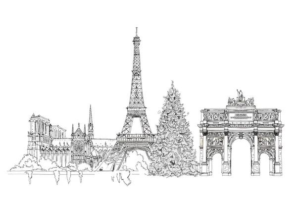 Новорічна ялинка в Парижі, ескіз колекції — стокове фото
