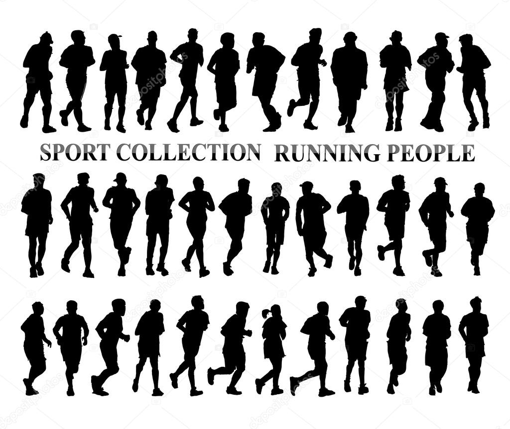 Silhouettes of running people. Sport and healthy life style concept
