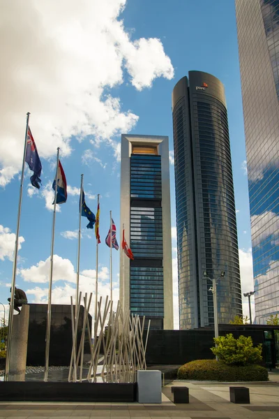 Madrid city, business centre, modern skyscrapers, Cuatro Torres 250 meters high — Stock Photo, Image