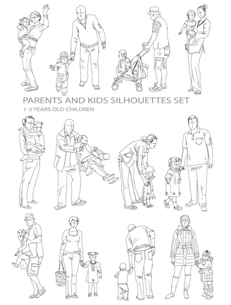 Ouders en kind silhouetten, sketch collectie — Stockfoto