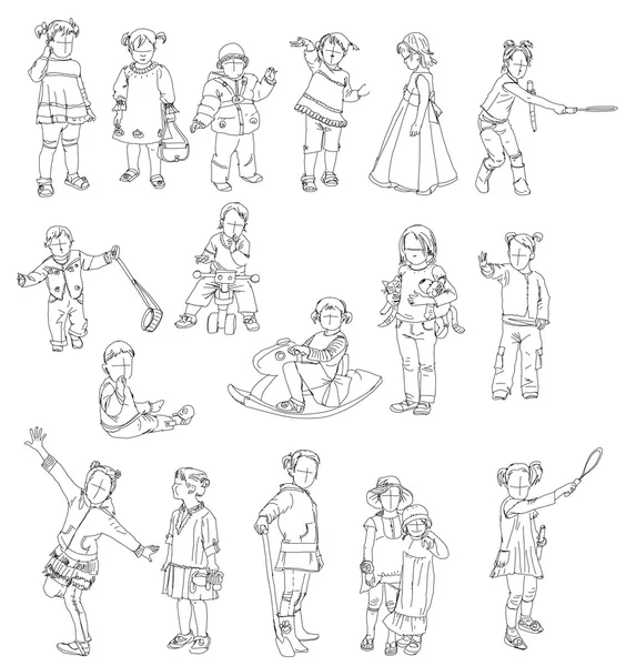 Little kids silhouettes, sketch collection — Stock Photo, Image